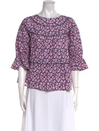 Pre-owned Merlette Floral Print Bateau Neckline Blouse W/ Tags In Multi
