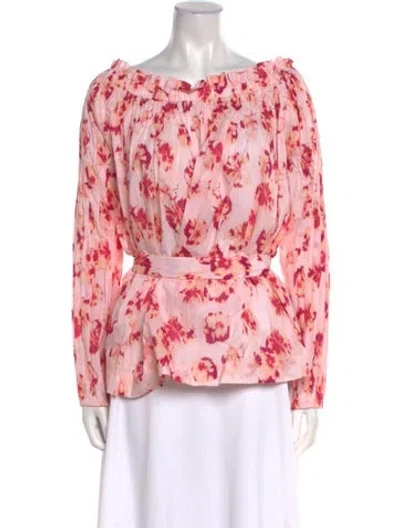 Pre-owned Merlette Floral Print Bateau Neckline Blouse W/ Tags In Pink