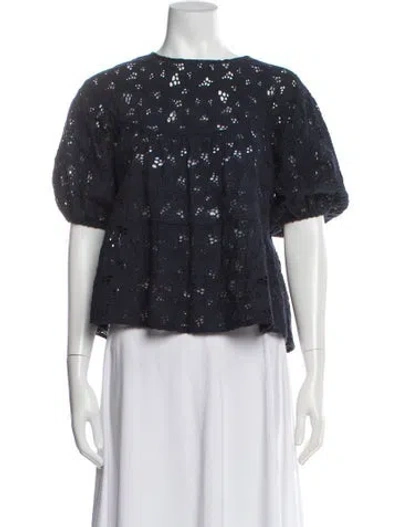 Pre-owned Merlette Floral Print Bateau Neckline Crop Top In Blue