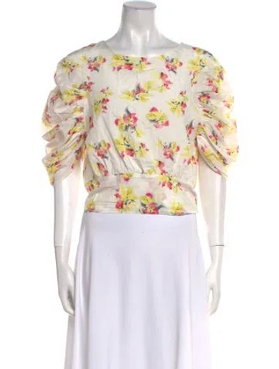 Pre-owned Merlette Floral Print Bateau Neckline Crop Top W/ Tags In Neutral