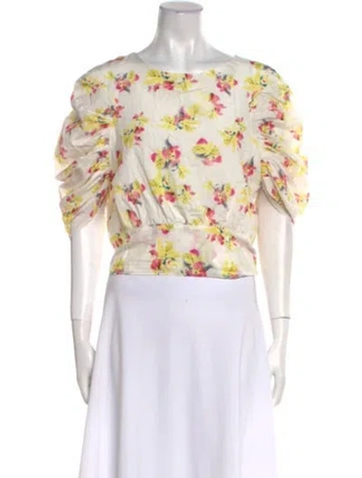 Pre-owned Merlette Floral Print Bateau Neckline Crop Top W/ Tags In Neutral