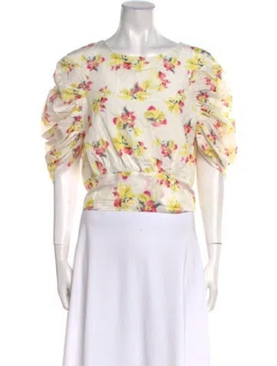 Pre-owned Merlette Floral Print Bateau Neckline Crop Top W/ Tags In Neutral