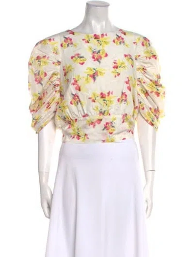 Pre-owned Merlette Floral Print Bateau Neckline Crop Top W/ Tags In Neutral