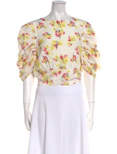 Pre-owned Merlette Floral Print Bateau Neckline Crop Top W/ Tags In Neutral