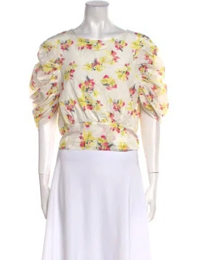 Pre-owned Merlette Floral Print Bateau Neckline Crop Top W/ Tags In Neutral