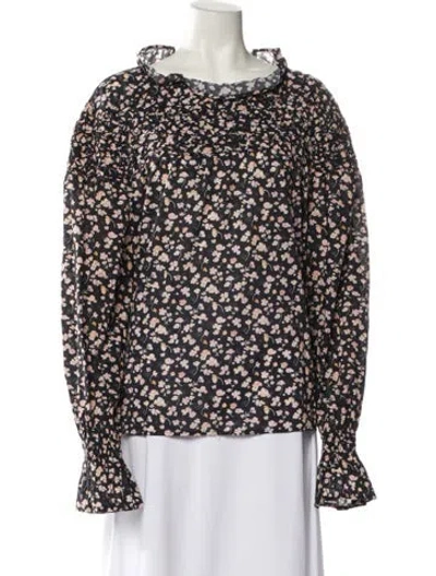 Pre-owned Merlette Floral Print Cowl Neck Blouse In Blue