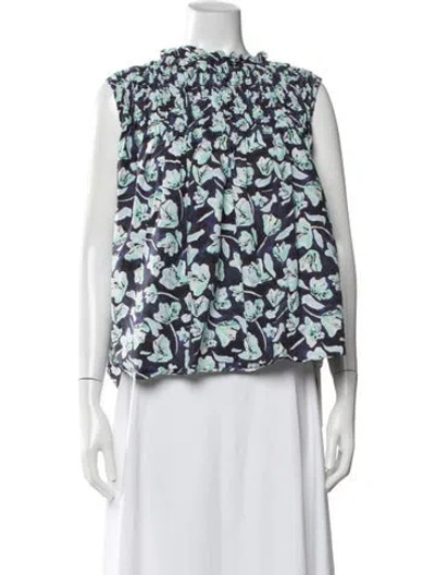 Pre-owned Merlette Floral Print Crew Neck Blouse In Blue