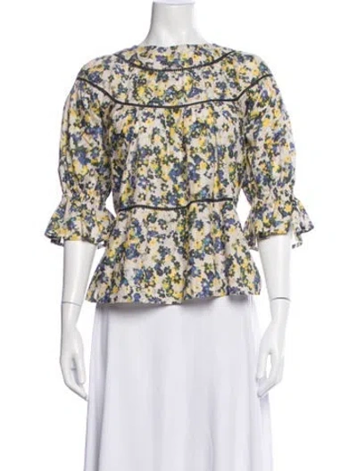Pre-owned Merlette Floral Print Crew Neck Blouse In Multi