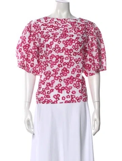 Pre-owned Merlette Floral Print Crew Neck Blouse In Pink