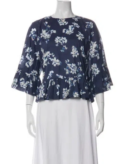 Pre-owned Merlette Floral Print Crew Neck Blouse In Purple