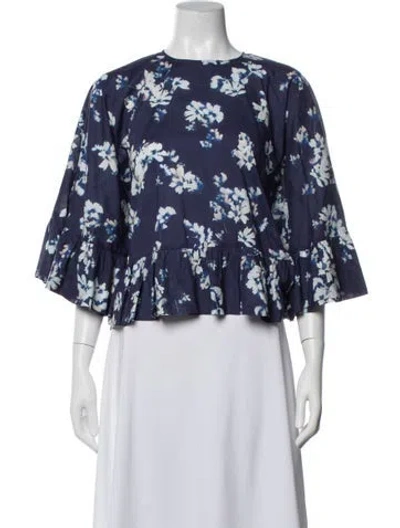 Pre-owned Merlette Floral Print Crew Neck Top In Blue