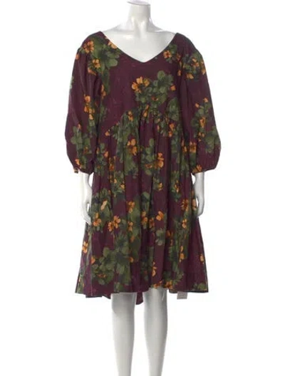 Pre-owned Merlette Floral Print Knee-length Dress In Purple