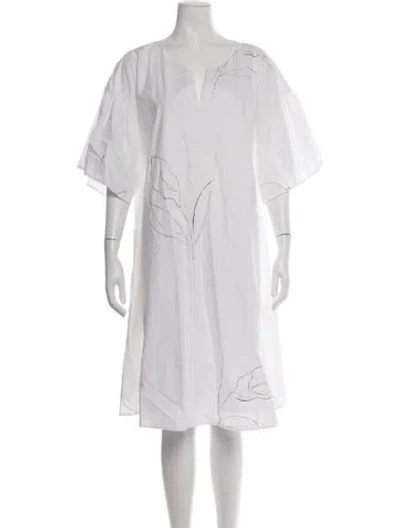 Pre-owned Merlette Floral Print Knee-length Dress In White