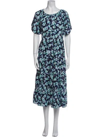 Pre-owned Merlette Floral Print Long Dress In Blue