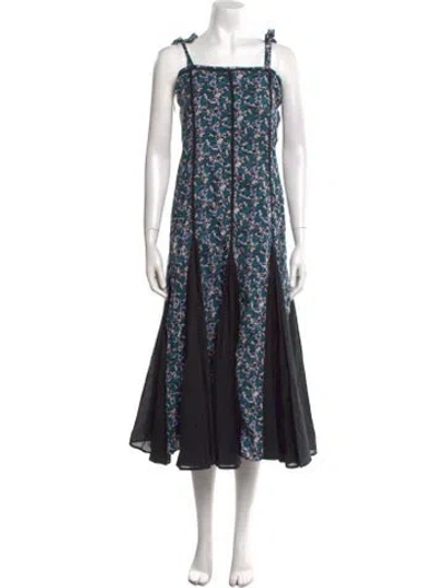 Pre-owned Merlette Floral Print Long Dress In Blue