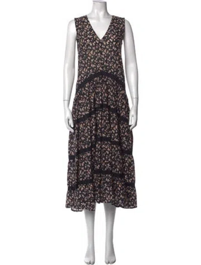 Pre-owned Merlette Floral Print Long Dress In Blue