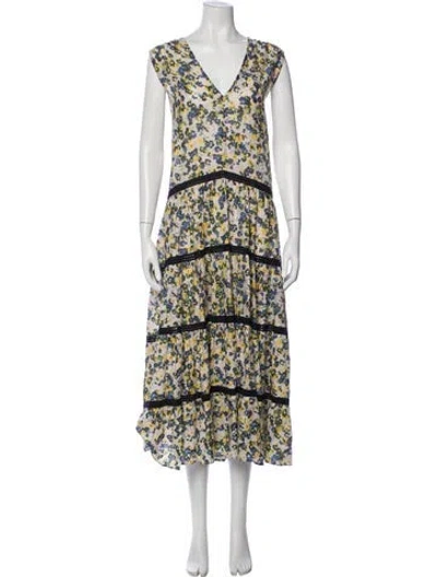 Pre-owned Merlette Floral Print Long Dress In Neutral
