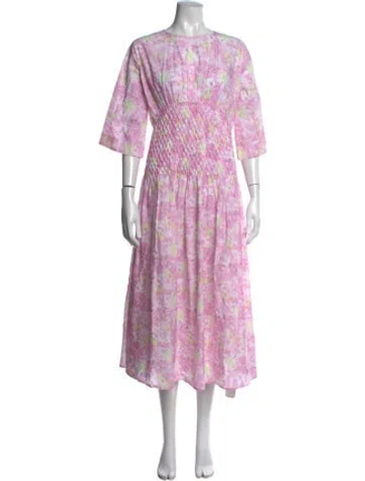 Pre-owned Merlette Floral Print Long Dress In Pink