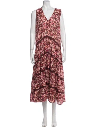 Pre-owned Merlette Floral Print Long Dress In Red