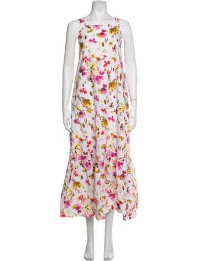 Pre-owned Merlette Floral Print Long Dress In White