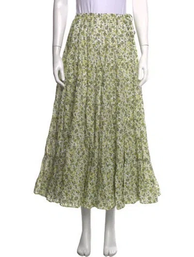 Pre-owned Merlette Floral Print Long Skirt In Green