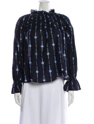 Pre-owned Merlette Floral Print Long Sleeve Blouse In Blue