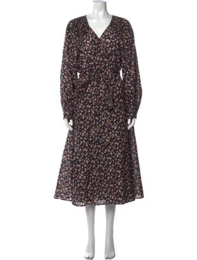 Pre-owned Merlette Floral Print Midi Length Dress In Black