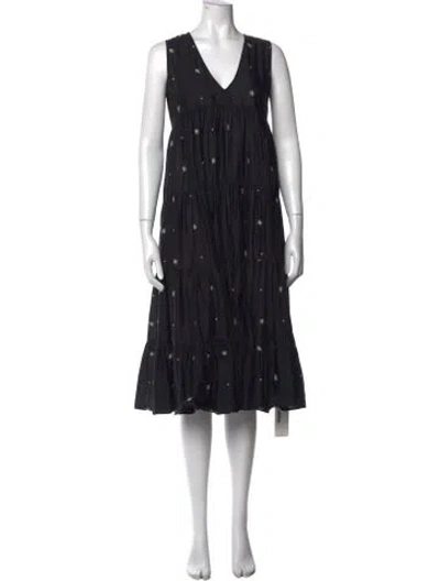 Pre-owned Merlette Floral Print Midi Length Dress In Black