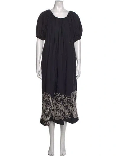 Pre-owned Merlette Floral Print Midi Length Dress In Black