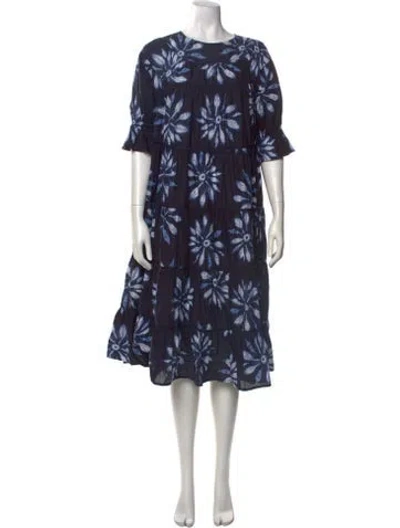 Pre-owned Merlette Floral Print Midi Length Dress In Blue