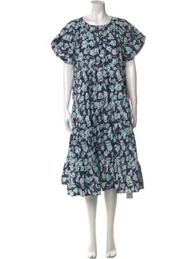 Pre-owned Merlette Floral Print Midi Length Dress In Blue