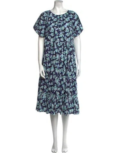 Pre-owned Merlette Floral Print Midi Length Dress In Blue
