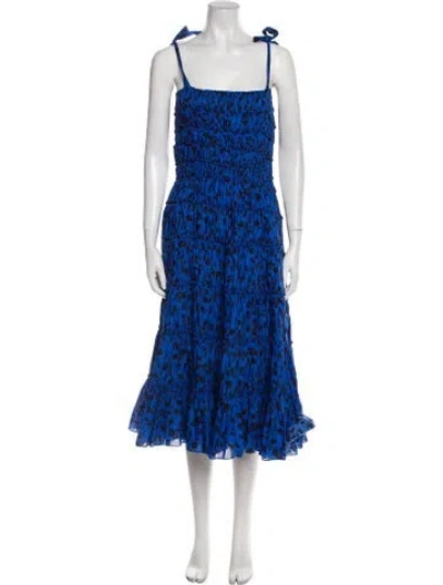 Pre-owned Merlette Floral Print Midi Length Dress In Blue
