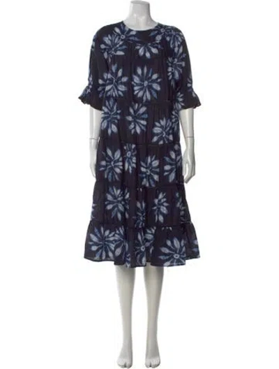 Pre-owned Merlette Floral Print Midi Length Dress In Blue
