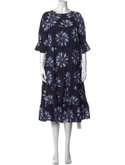 Pre-owned Merlette Floral Print Midi Length Dress In Blue