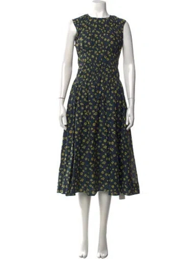 Pre-owned Merlette Floral Print Midi Length Dress In Blue