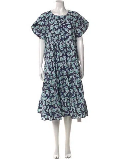 Pre-owned Merlette Floral Print Midi Length Dress In Blue