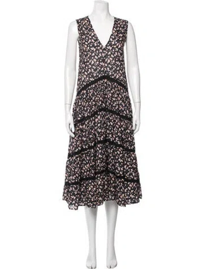 Pre-owned Merlette Floral Print Midi Length Dress In Blue