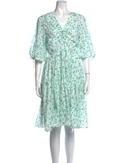 Pre-owned Merlette Floral Print Midi Length Dress In Green