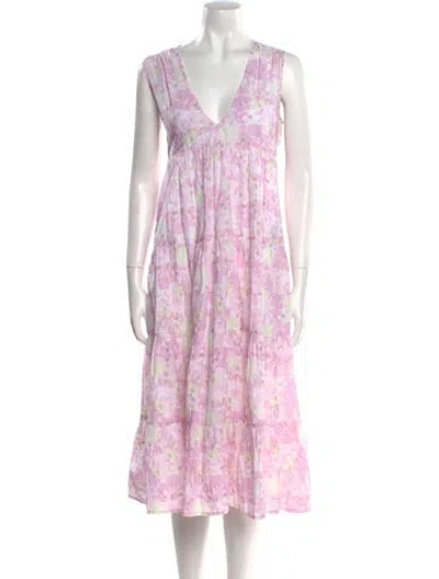 Pre-owned Merlette Floral Print Midi Length Dress In Pink