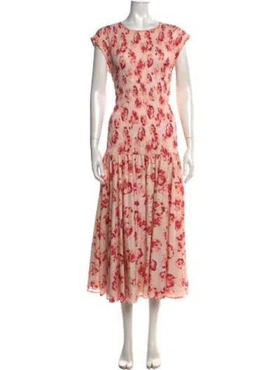 Pre-owned Merlette Floral Print Midi Length Dress In Pink