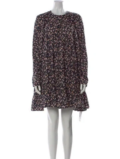 Pre-owned Merlette Floral Print Mini Dress In Black