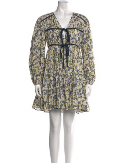 Pre-owned Merlette Floral Print Mini Dress In Neutral