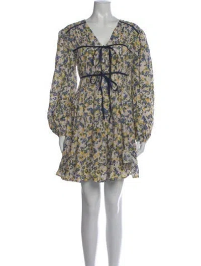 Pre-owned Merlette Floral Print Mini Dress In Neutral