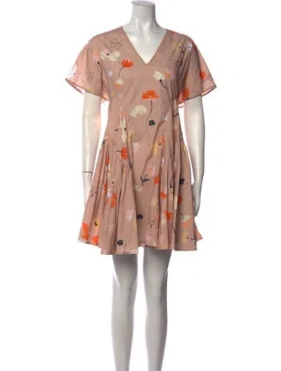 Pre-owned Merlette Floral Print Mini Dress In Orange