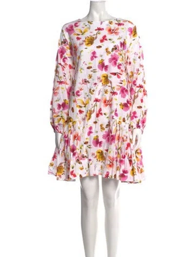 Pre-owned Merlette Floral Print Mini Dress In White