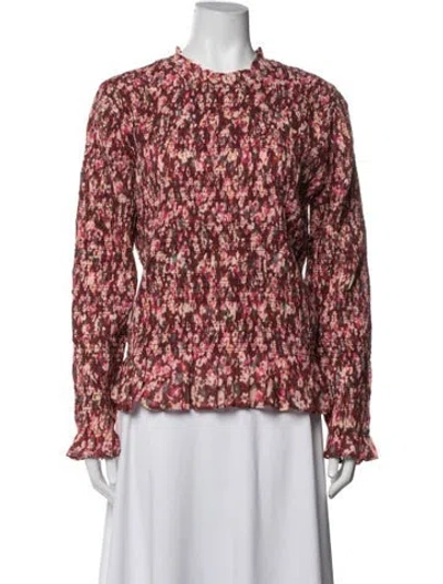 Pre-owned Merlette Floral Print Mock Neck Blouse W/ Tags In Red