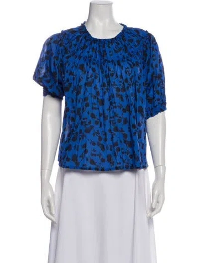 Pre-owned Merlette Floral Print Scoop Neck Blouse In Blue