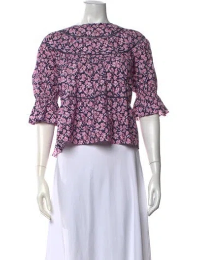 Pre-owned Merlette Floral Print Scoop Neck Blouse In Multicolor