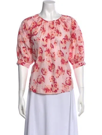 Pre-owned Merlette Floral Print Scoop Neck Blouse In Pink